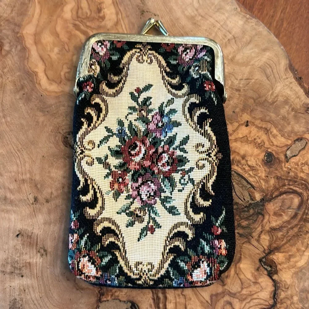 Vintage Tapestry Petit Point Kiss Lock Case